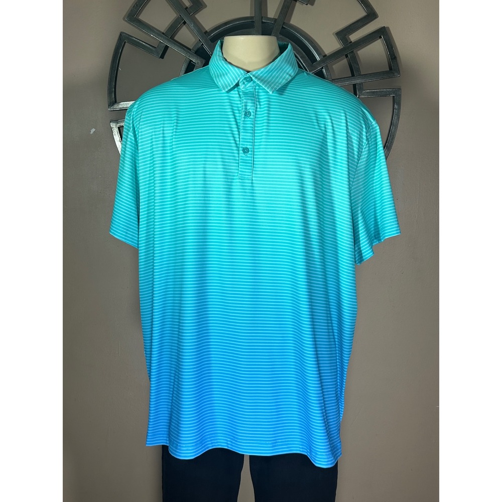 Birdie Bound Mens 3XL Golf Polo Shirt Teal Blue Striped Performance Stretch